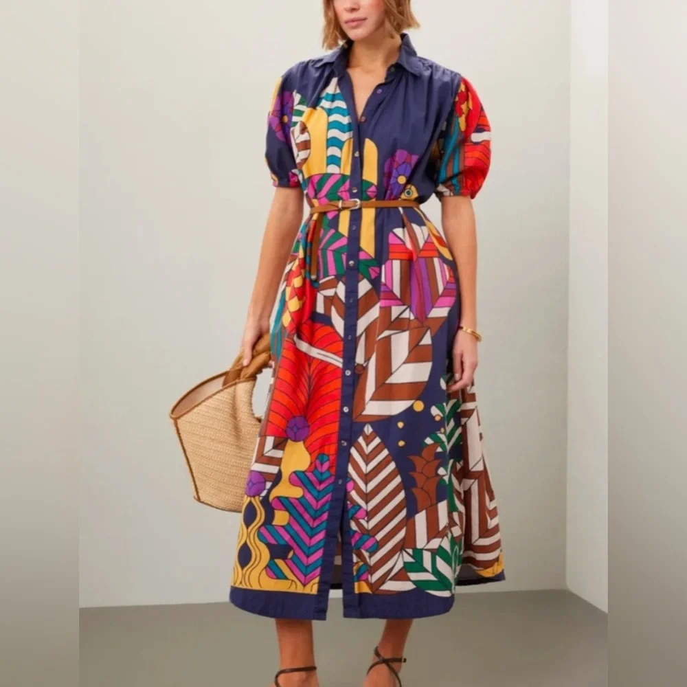 CAROLINA K Geometric Cotton Button Front
Valerie Pleated Kaftan Gown Dre… - Picture 2 of 12